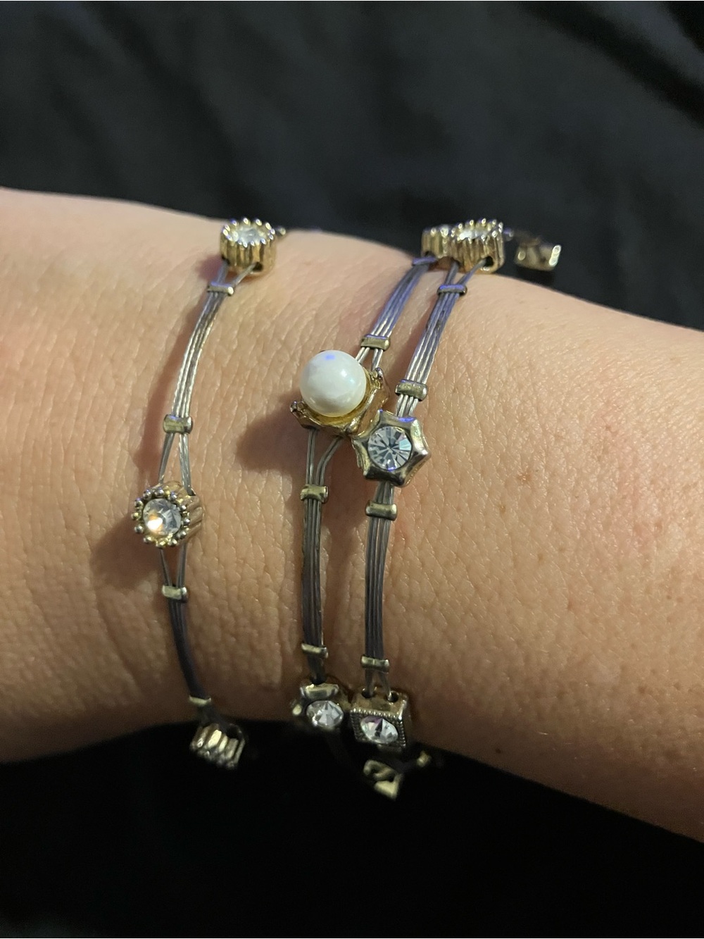 Delicate Pearl & Crystal Stackable Bracelets - Gold Accents
